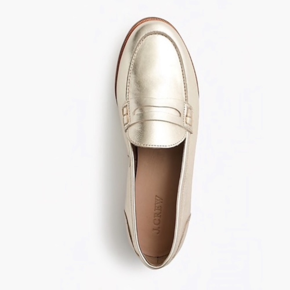 J Crew Ryan Penny Loafer in Metallic Gold
